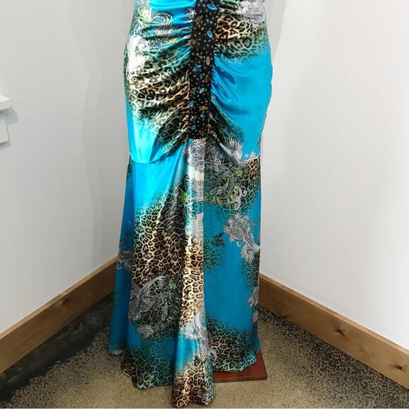 Ignite Evenings by Carol Lin Satin Gown Dress Ruched Cage Open Back Formal - Picture 6 of 16